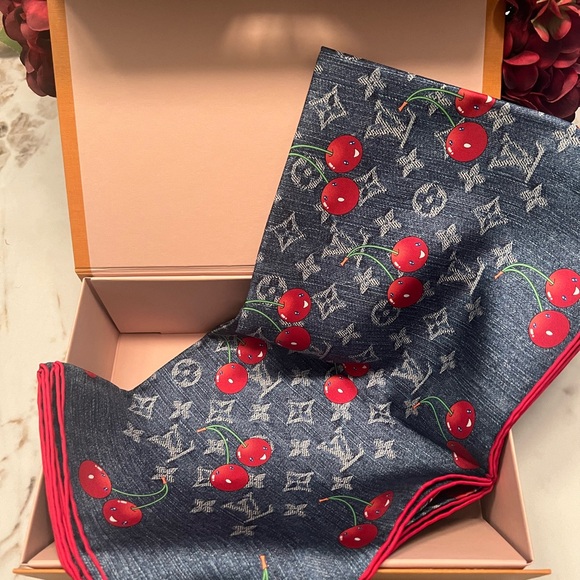 Louis Vuitton Accessories - NIB Louis Vuitton x Murakami Denim Cerise Square 90 Scarf 2025